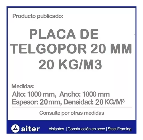 Placa de Poliestireno Expandido Alta densidad 20mm 20 kg/m3