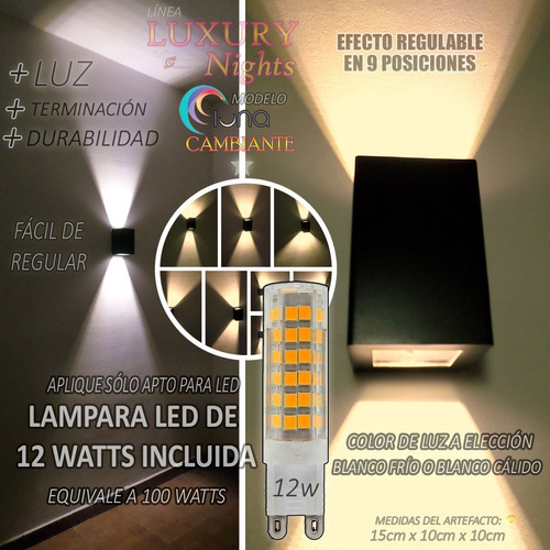 Imagen 7 de 10 de Bañador Led Pared Exterior Efecto Regulable Luna Cambiante X