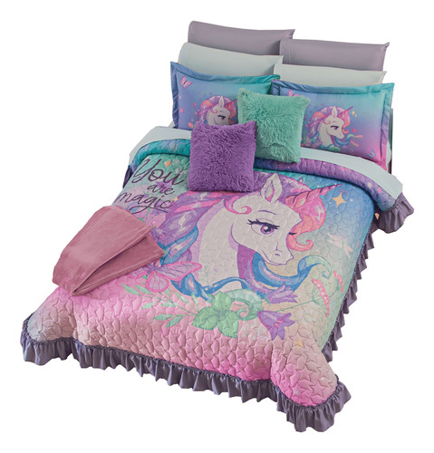Colcha Matrimonial Unicornio Star C/fundas Colchas Concord