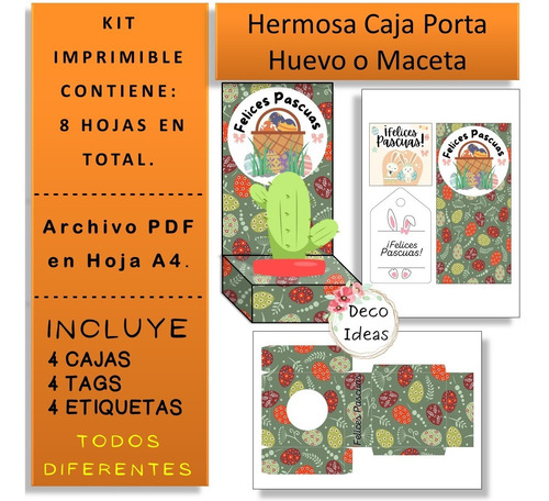 Imagen 4 de 6 de Kit Imprimible 08 Pascuas Caja Porta Huevo + Etiqueta + Tag
