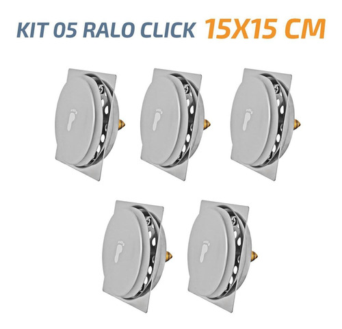 Kit 05 Ralo Click Quadrado 15x15 Inox Veda Cheiro E Insetos