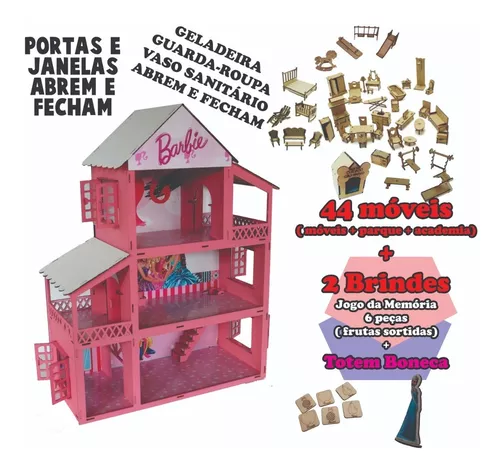 Casa De 60 Cm P/ Bonecas Com 44 Móveis + Nome Da Criança