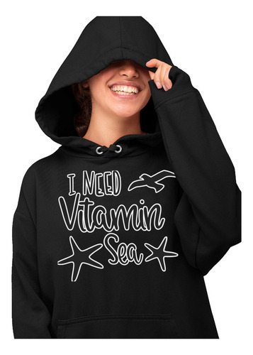 Sudadera Negra Vitamin Sea Broma Playa Mar