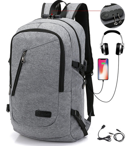 Mochila De Computadora 30l Antirrobo Con Cargador Usb,