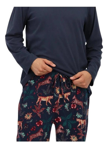 Pijama Largo Algodón Hombre Mota Mt30205 Azul