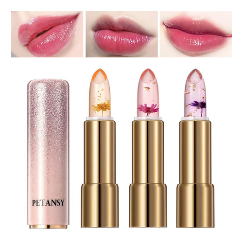 Sitovely Juego De 3 Lapices Labiales De Flores De Gelatina D