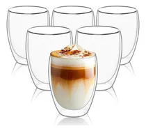 Comprar X6 Tazas Café Pocillos Doble Pared Termico Vidrio Frio Calor Levys Bazar 350ml Vidrio Borosilicato