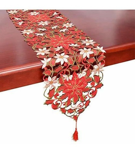 Simhomsen Christmas Holiday Poinsettia Lace Table Runners