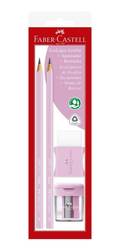 Lápis Grafite 2b + Apontador + Borracha Faber Tons Pastel