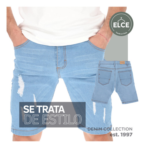 Bermuda De Mezclilla Slim Para Hombre Pantalones Cortos Moda