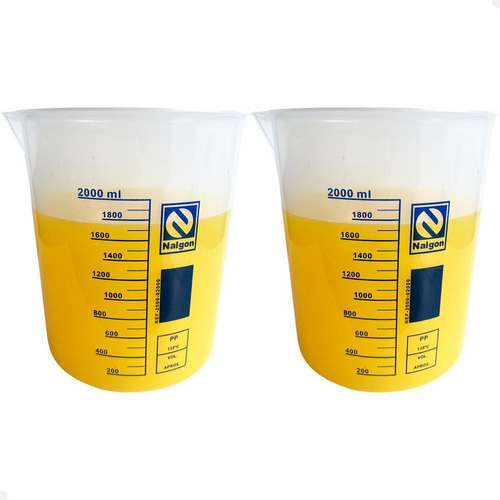 Kit 2 Béquer Becker Plástico 2000ml Forma Baixa Graduado