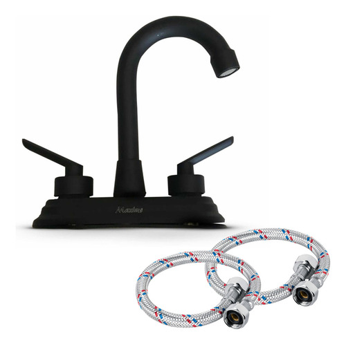 Llave Mezcladora Para Lavabo Kitchenstoregdl 4017n Incluye Mangueras De Aluminio De 40 Cm. Grifo De Baño Negro Mate.