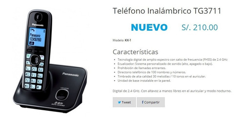 Teléfono Inalámbrico Panasonic Kx-tg3711