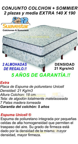 Sommier Y Colchon Suavestar Extra Espuma 140x190 Cuotas S/in
