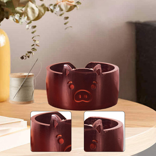 Cuenco De Madera Para Hilo De Tejer, Redondo, Cerdito Rojo