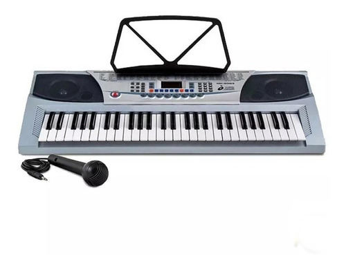 Teclado Organo Musical 54 Teclas Piano Lcd Led Rec Mk2083 Voltaje 220v Color Gris Con Detalle En Negro