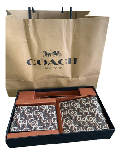 Cartera Coach Logo Letra Original Cafe/negro De Hombre R2tfx