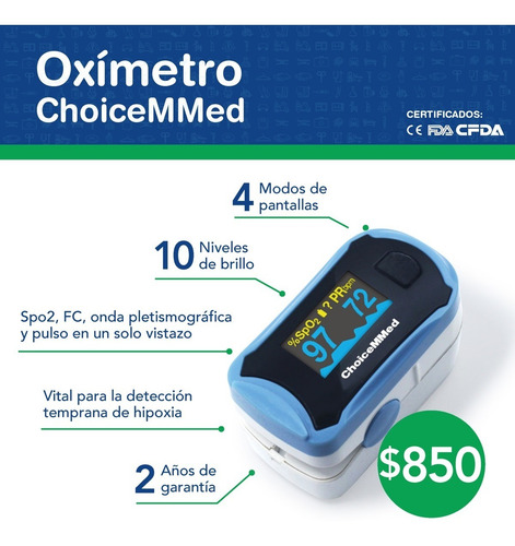Imagen 4 de 9 de Oximetro De Pulso Choicemmed 6 Modos De Pantalla Onda Pletis