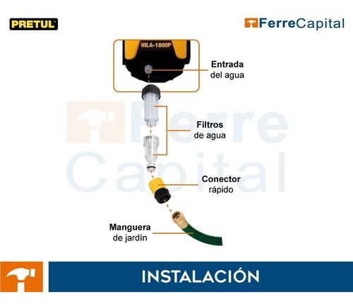 Imagen 6 de 9 de Hidrolavadora eléctrica Pretul HILA-1800P amarilla/negro de 1500W con 12.4MPa de presión máxima 127V - 60Hz