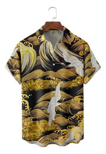 Camisa Hawaiana Unisex Ukiyo-e Crane De Japón, Camisa De Pla