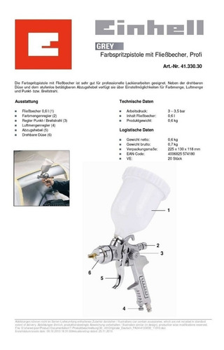 Pistola Pintar Einhell Profesional 600ml Deposito P/compreso