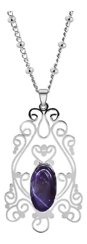 comprar Collar Color Plata Dije Flor Bohemia Piedra Amatista Mujer