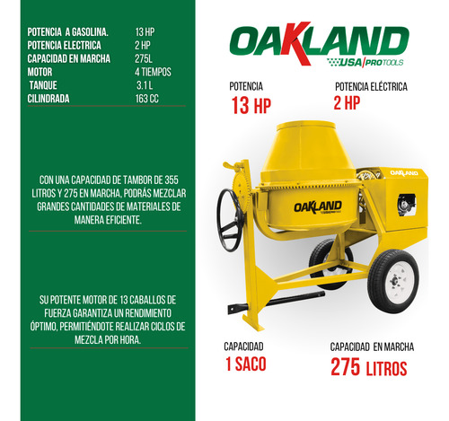 Revolvedora Concreto A Gasolina 13 Hp Oakland Rg-131a