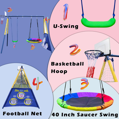 Juego De Columpio 2 Asientos 440 Lbs, Aro Baloncesto, Porter