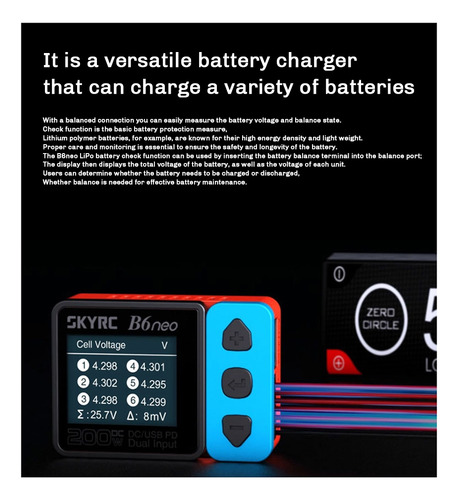 Cargador Inteligente Skyrc B6 Neo, 200 W, Pd, 80 W, Batería