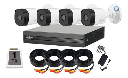 Kit 4 Camaras Dahua 1080p Dvr Cctv Bala Cables 2 Mpx 1 Tb