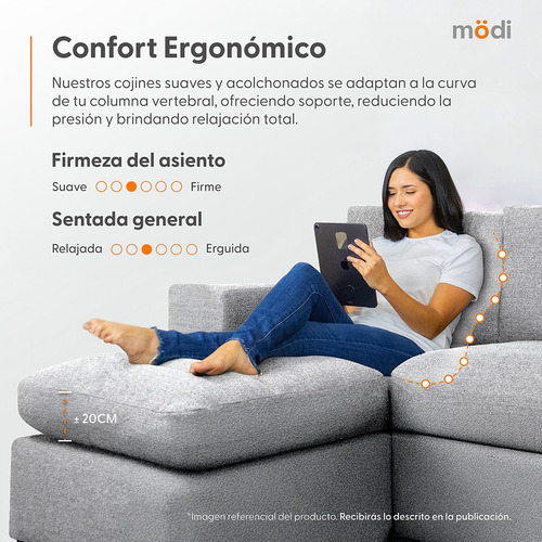 Sofá Sala Esquinera Plus Moderna Modular 6 Plazas + Otomano Gris Claro Liso