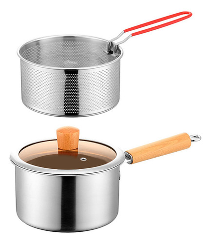 Cacerola Para Leche De 2,5 L, Cesta Para Freír Con Tapa