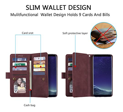 Funda Cartera Para Galaxy S8 Rojo Vino Piel Sintetica -3
