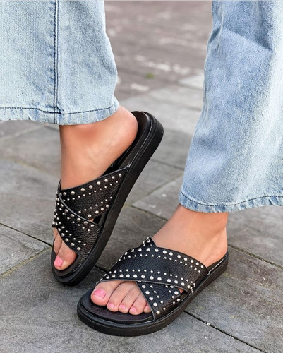 Sandalias Bajas Zapatos Mujer Cuero Tachas Verano 2021 2022 | MercadoLibre