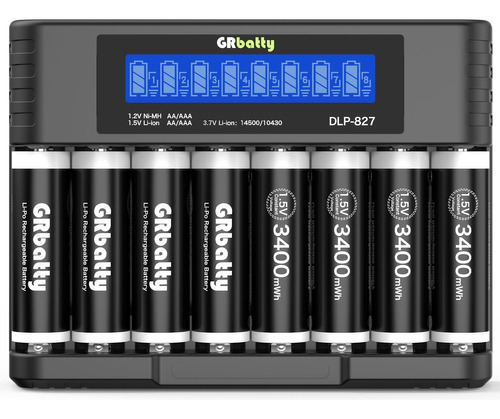 Grbatty Baterias Recargables Aa De Litio Con Cargador, Bater