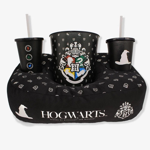 Kit Almofada Harry Potter Balde Pipoca Com 2 Copo Hogwarts