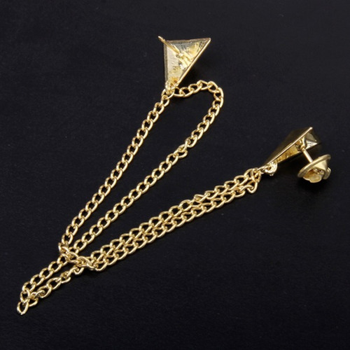 Broche De Triángulo Dorado Con Cadena De Cuello De Camisa