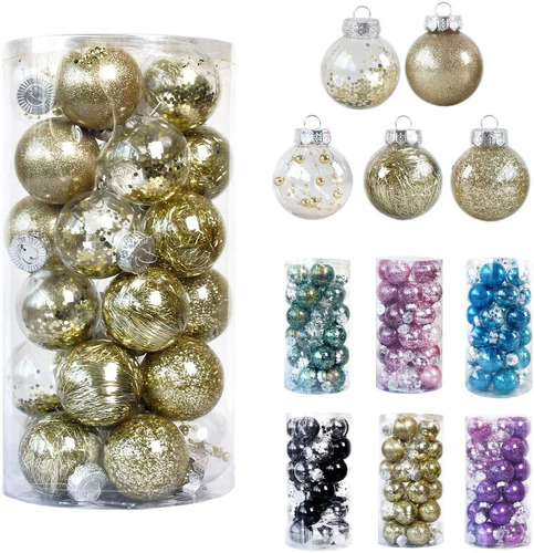 Bolas De Navidad Transparentes Con Relleno Dorado X30