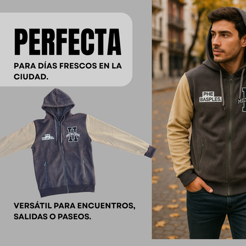 Campera Corderoy Con Capucha Bolsillo Cierre Universitaria