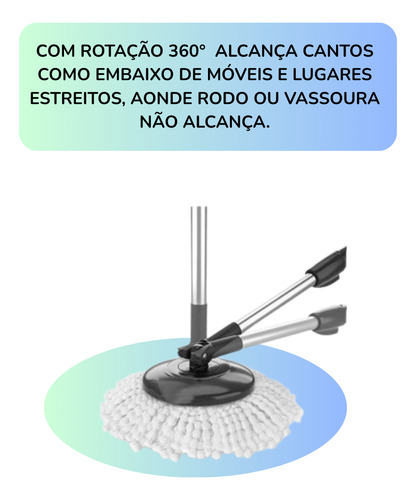 Mop Balde Cesto Inox Refil Limpeza Reutilizavel Eficiente Cinza-escuro