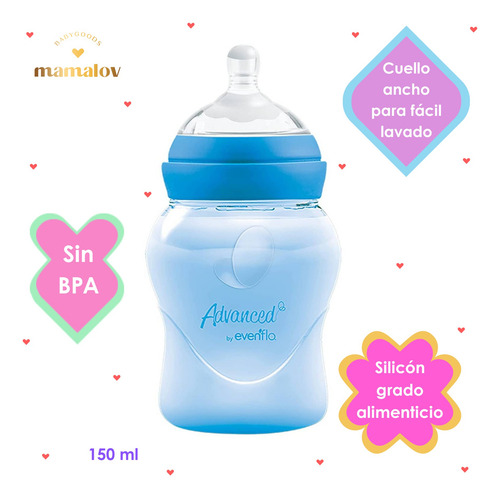 Biberón Evenflo Advanced 150 Ml Pack 2 Piezas - Azul/ Verde