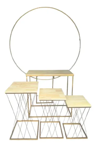 Kit De Mesa Teia Cubo P/ Decoração Festas E Eventos C/ Arco Dourado