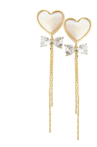 Aretes Dama Largos Cadena Corazon Moño Diamante Plata 925 