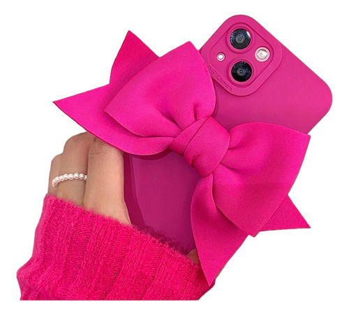 Imagen 6 de 8 de Funda De Goma Con Moño Para iPhone + Mica Protectora Mujer