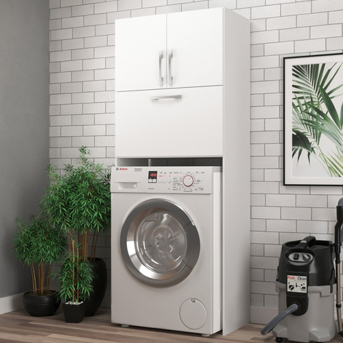 Armário Multiuso Lavanderia 3 Portas 2 Nichos Elite Branca Cor Branco