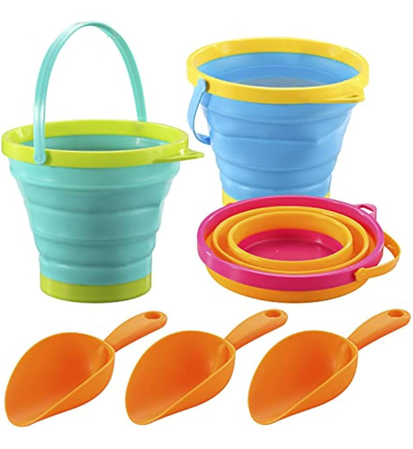 Cubos Plegables De Playa Para Niños Con Pala Amarillo 6 Pzas