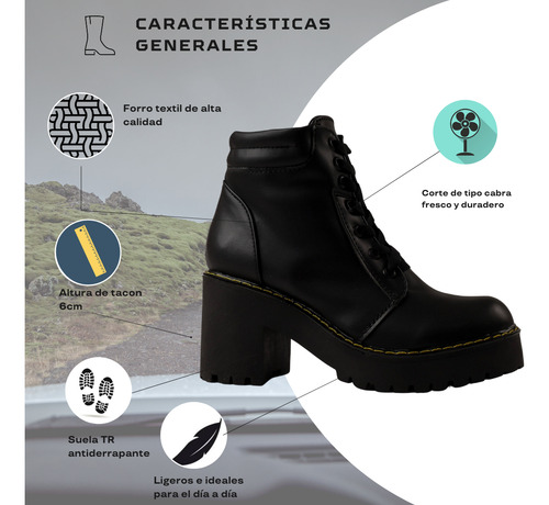 Botines Para Dama Botas Combat Estilo Militar Con Tacón