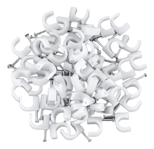 Kit 200 Grampo Fixa Fio Cabo Coaxial Rg6 8mm Branco