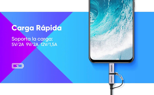 Adaptador UGREEN USB-C 3.1 a Micro USB Carga Rápida FPC/QC2.0 Sincronización de Datos Velocidad de Transferencia de hasta 480Mbps Incluye Cordón Caja de Aluminio Múltiples Protecciones