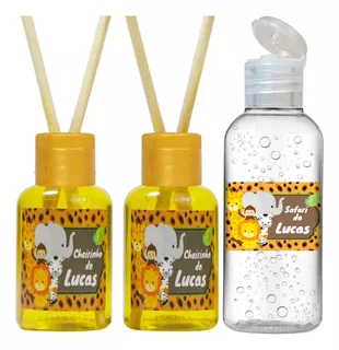 Kit 60 Lembrancinhas 30 Álcool + 30 Aromatizador Safari